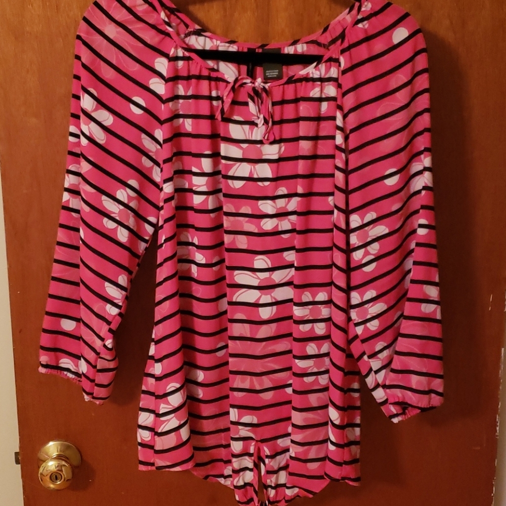 Floral Stripe Print Lightweight Blouse